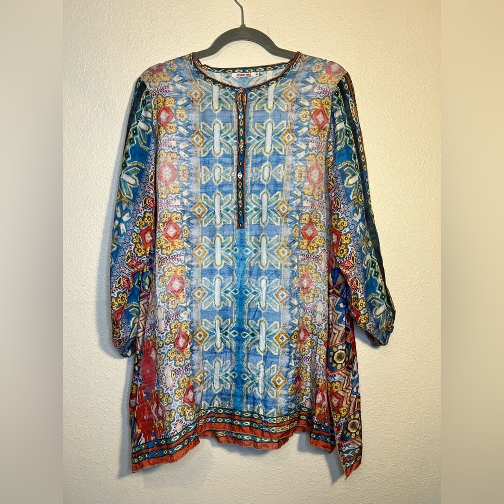 Johnny Was 100% Silk Tunic long sleeve